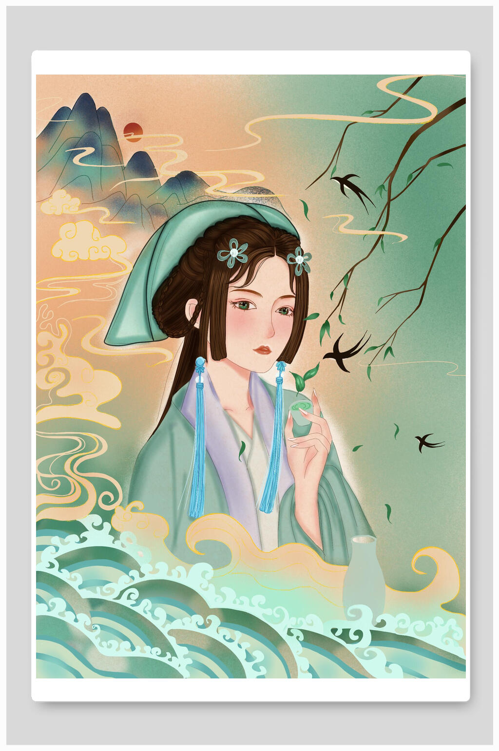 典雅大气燕子唯美潮流插画素材