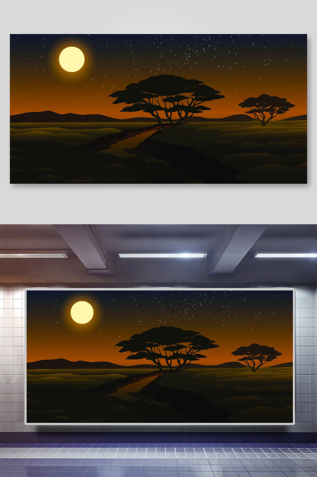 创意夜晚风景户外矢量插画素材