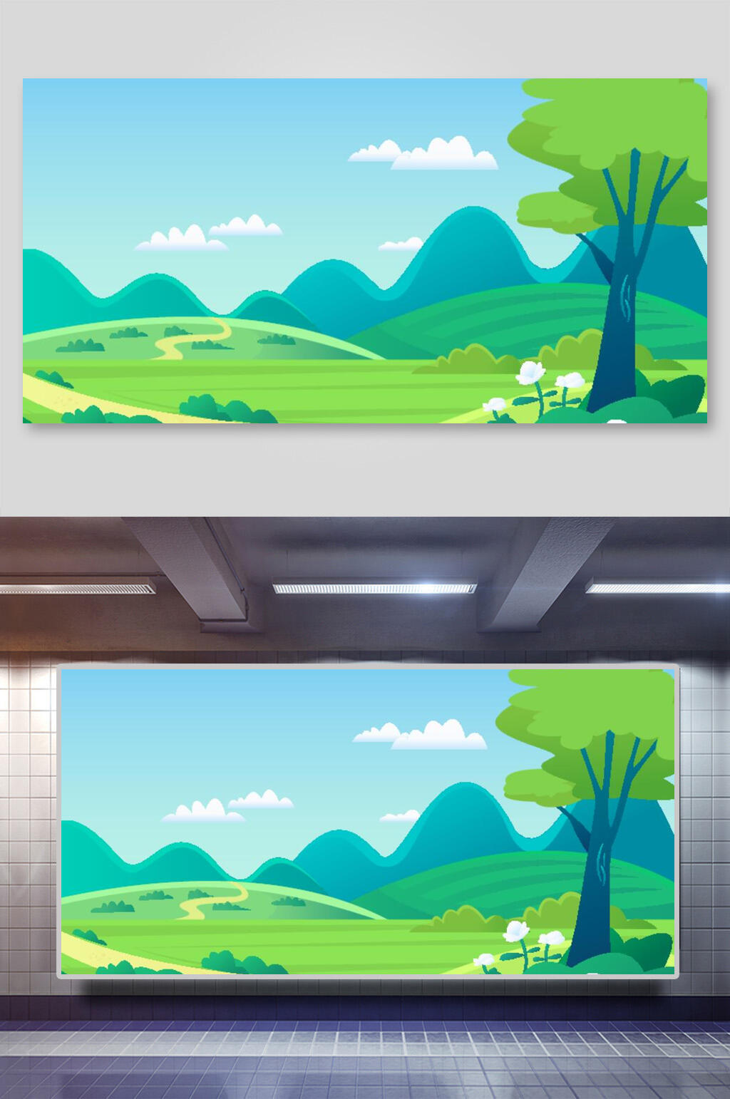 唯美树木室外山水矢量插画素材