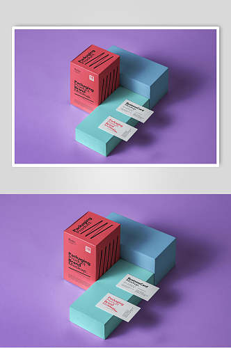 盒子简约红蓝紫清新白色包装盒样机