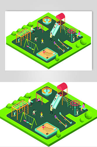 绿色儿童游乐园动物园插画矢量素材