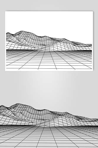 黑白抽象网格地形矢量素材