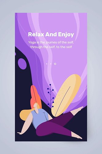 英文紫色简约手机瑜伽APP界面设计