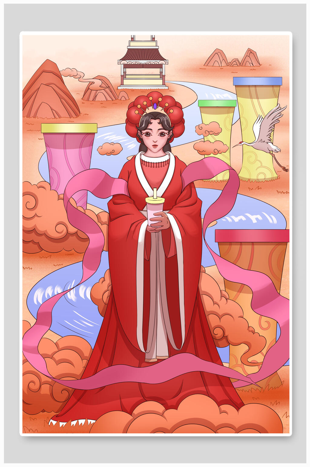 京剧仙女祥云大气高端唯美潮流插画素材