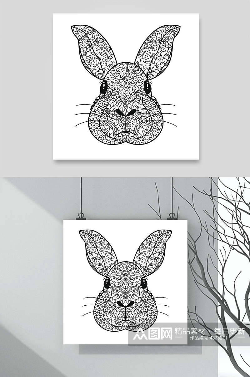 兔子线稿手绘动植物插画矢量素材素材