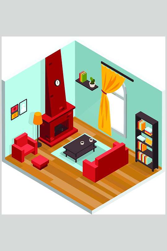 卧室等距家装家居卡通矢量素材