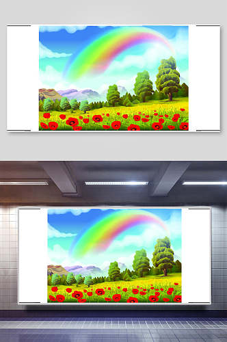 花朵彩虹风景户外矢量插画