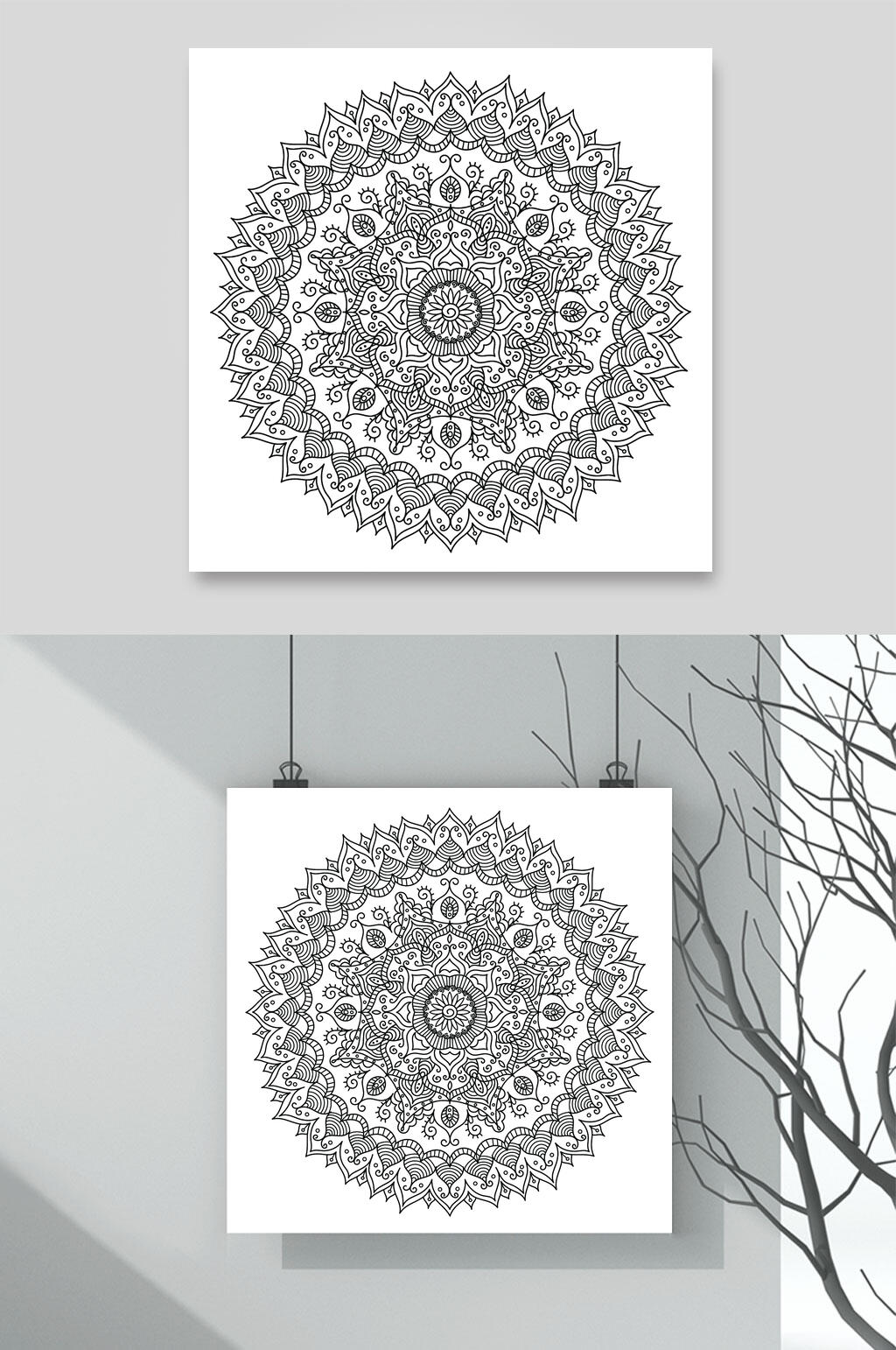 中式传统线稿手绘动植物插画矢量素材素材