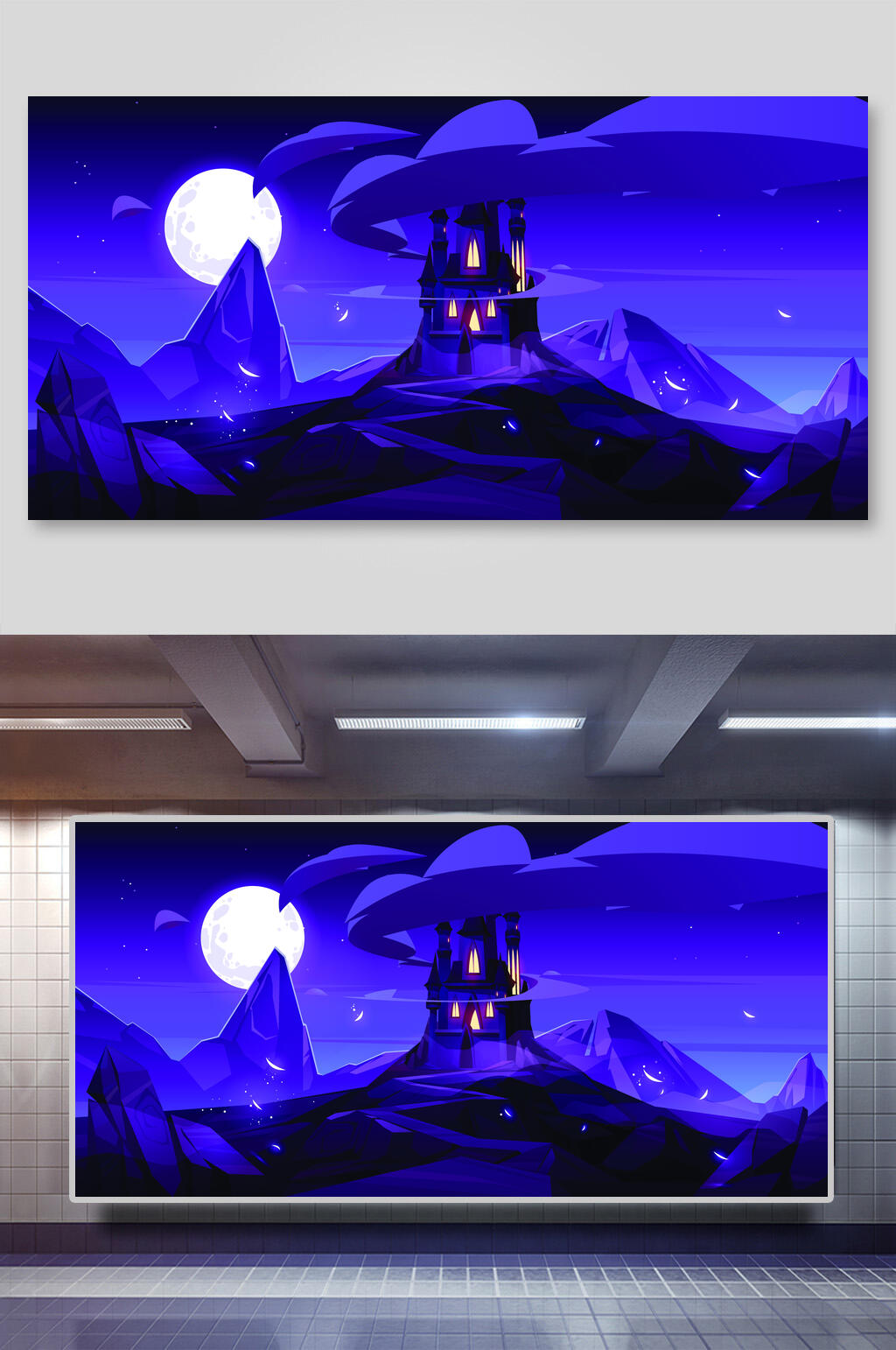 紫色风景户外矢量插画素材