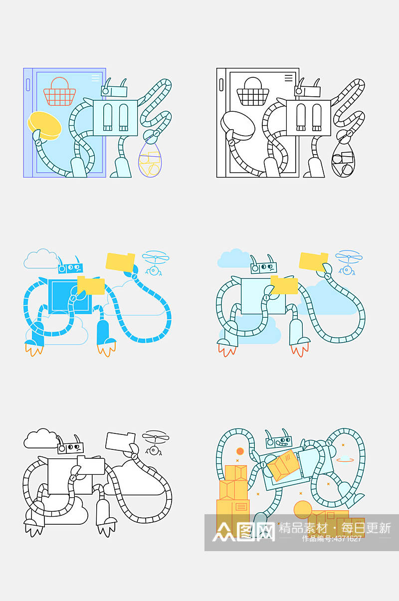 扁平风卡通机器人免抠素材素材