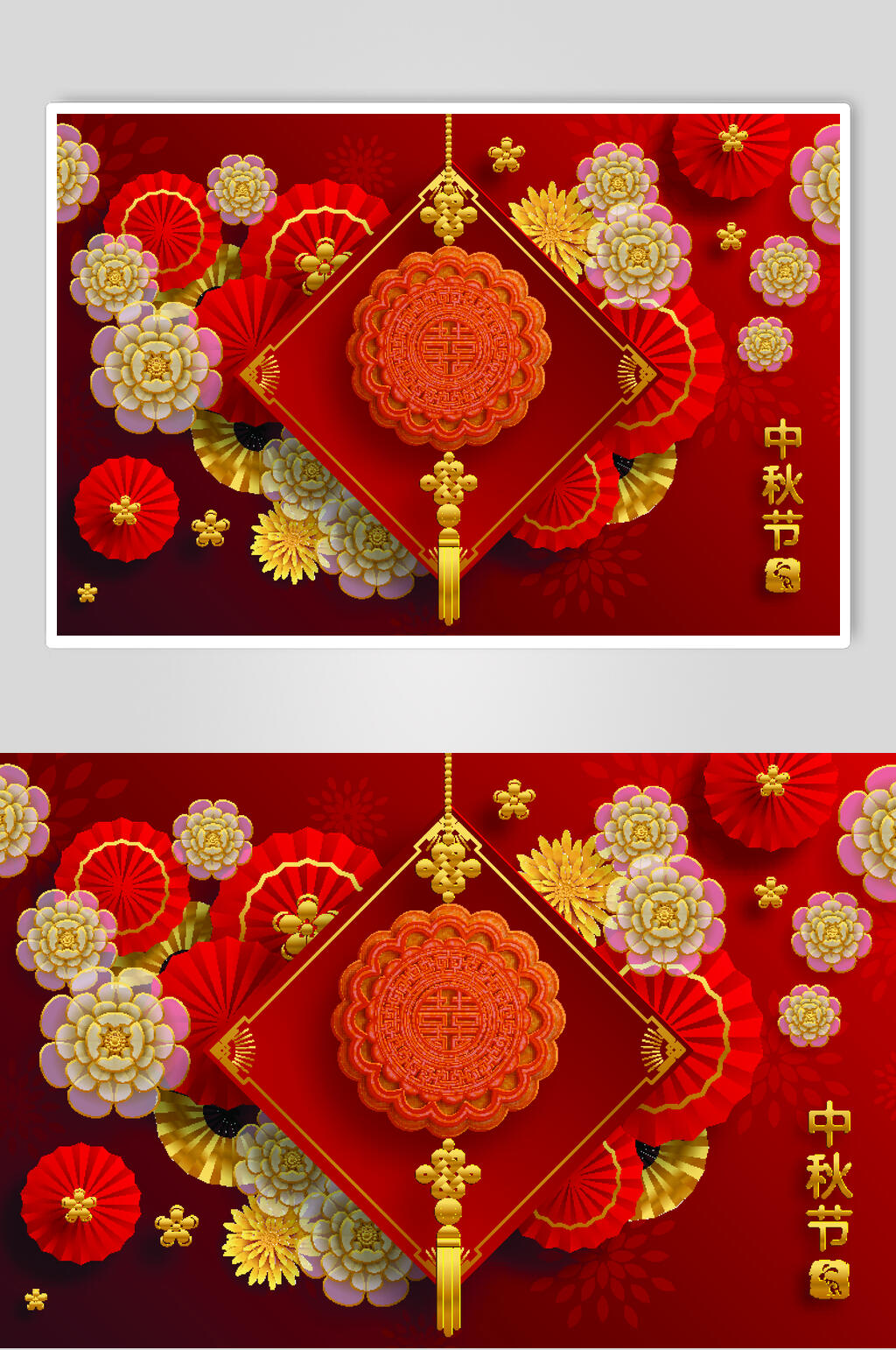 红色花朵中秋节矢量素材素材