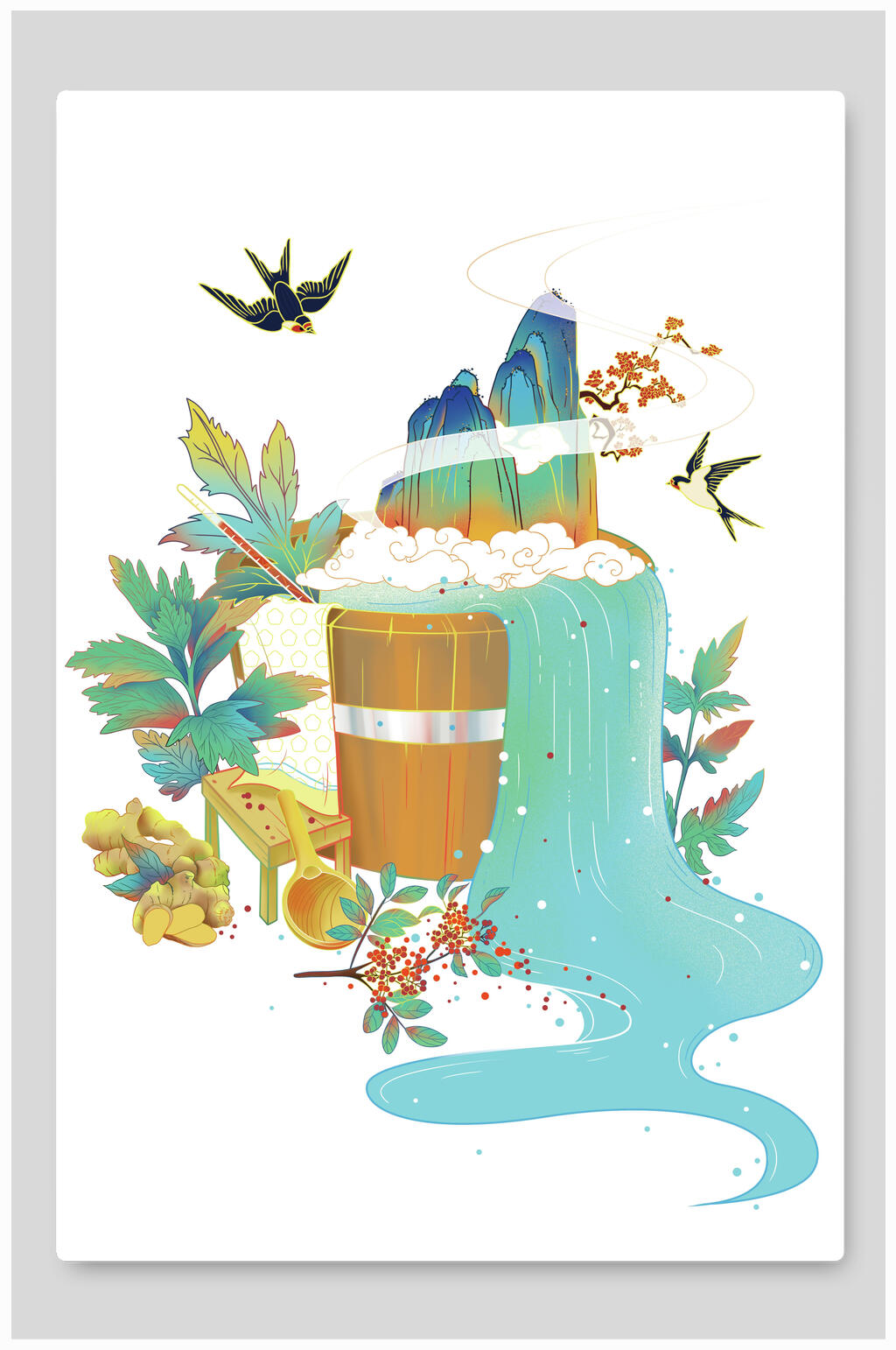 飞燕唯美潮流插画素材