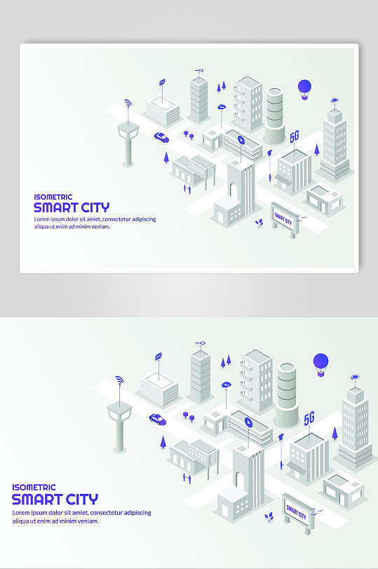 白色智慧城市等距插画矢量素材