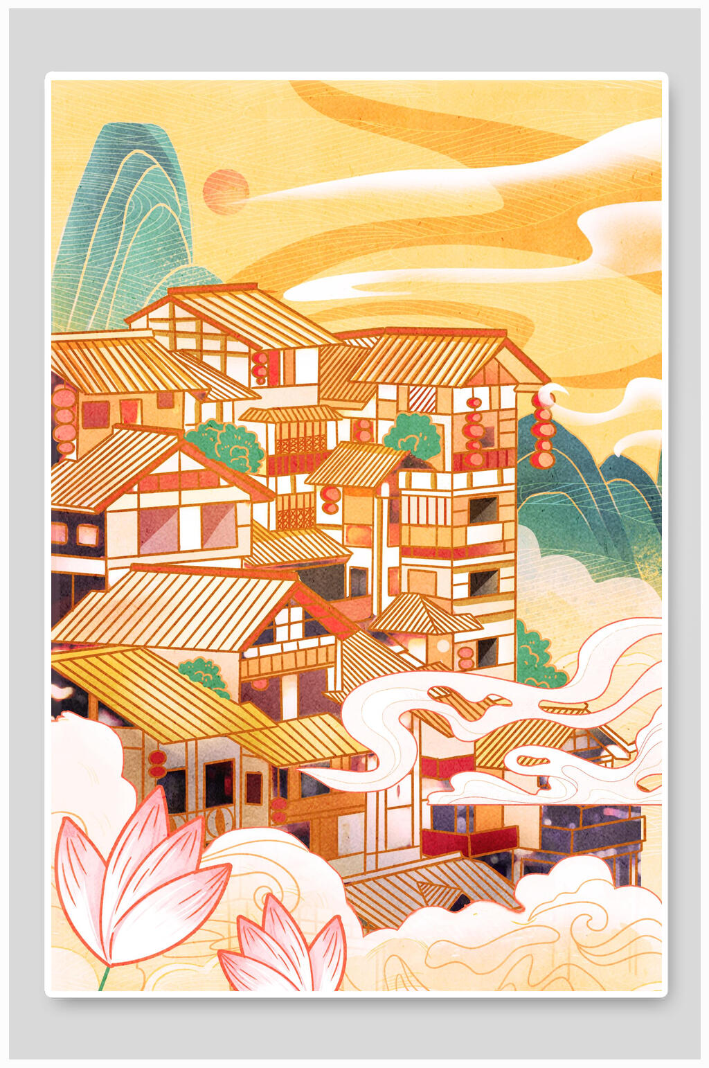 荷花简约唯美潮流插画素材