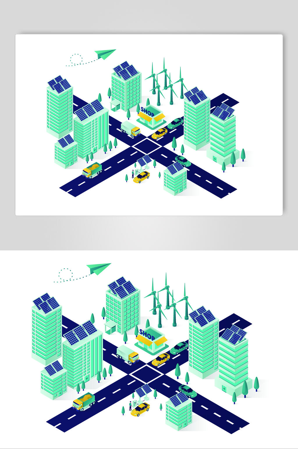 绿色智慧城市等距插画矢量素材素材