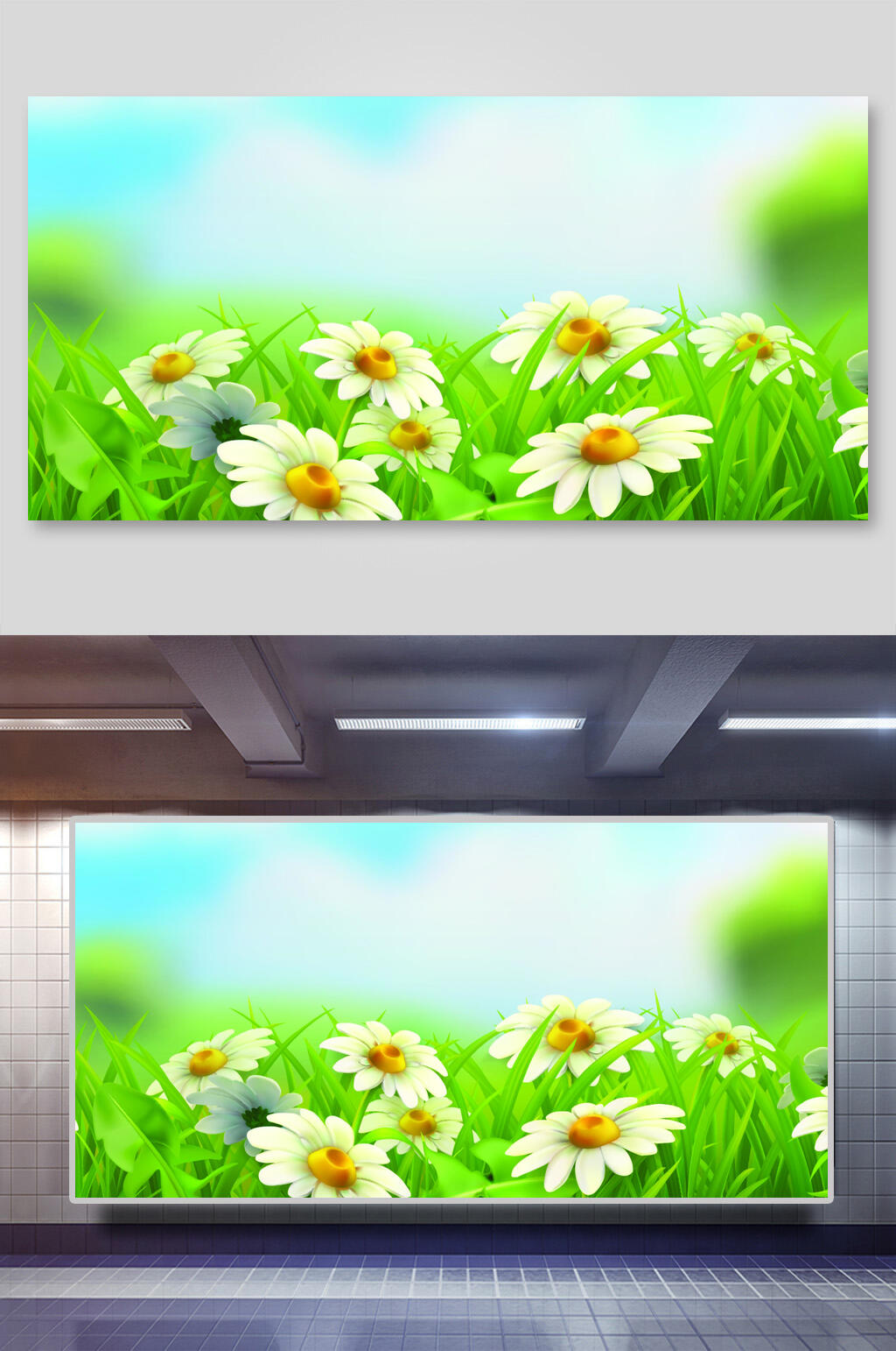 小雏菊风景户外矢量插画素材