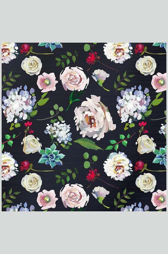 黑色底油画花卉无缝图片