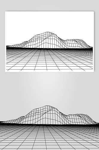 抽象黑白前疏后密网格地形矢量素材