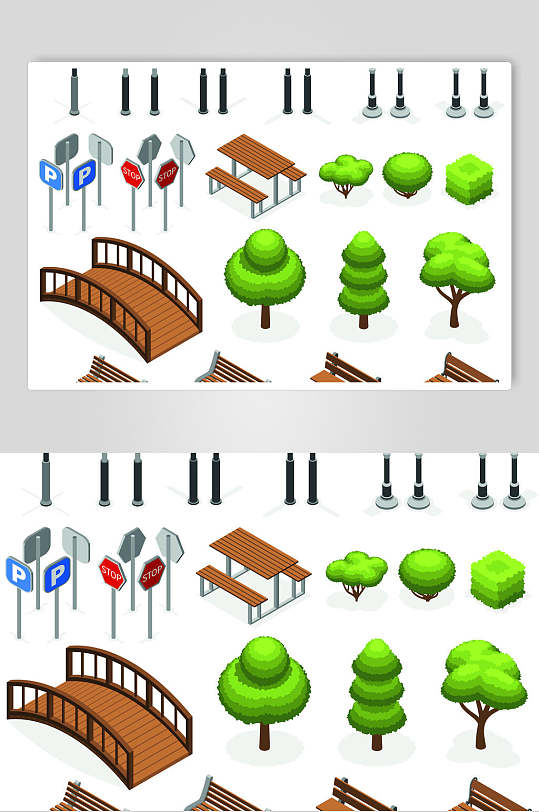 拱桥交通设施等距插画矢量素材