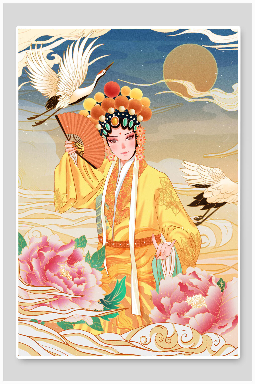 花朵仙鹤唯美潮流插画素材
