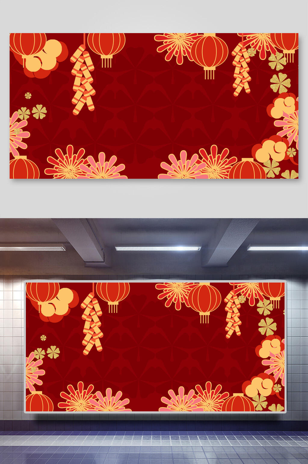 灯笼扁平大气高端红色新年边框背景素材