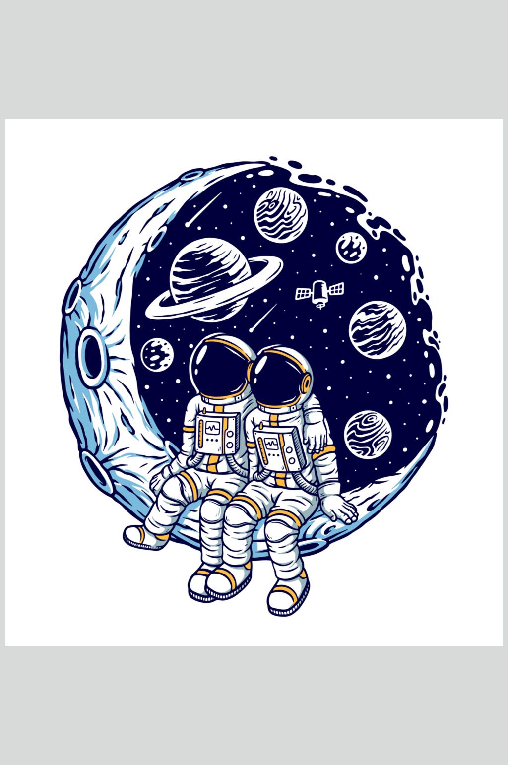 蓝色星空宇航员潮流印花素材素材