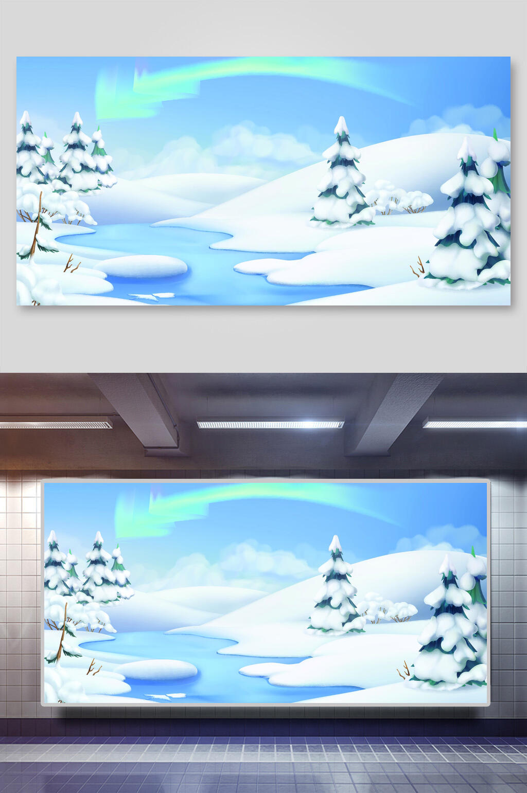 大气下雪风景户外矢量插画素材