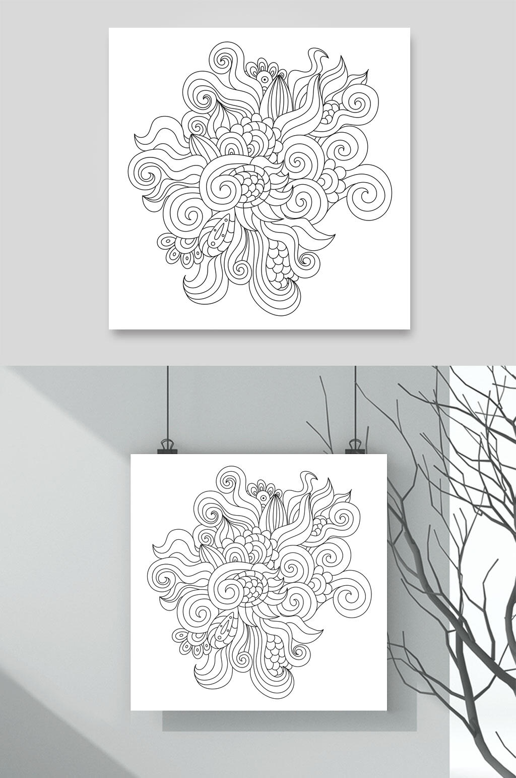 高端花朵线稿手绘动植物插画矢量素材素材