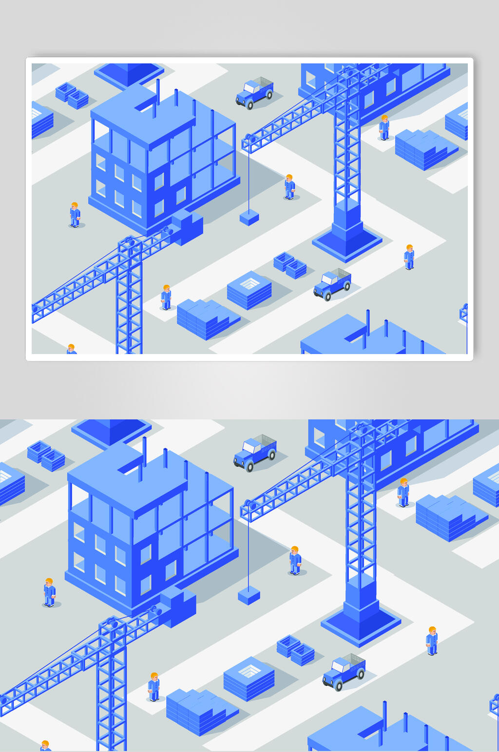 蓝色货运建筑行业插画矢量素材素材
