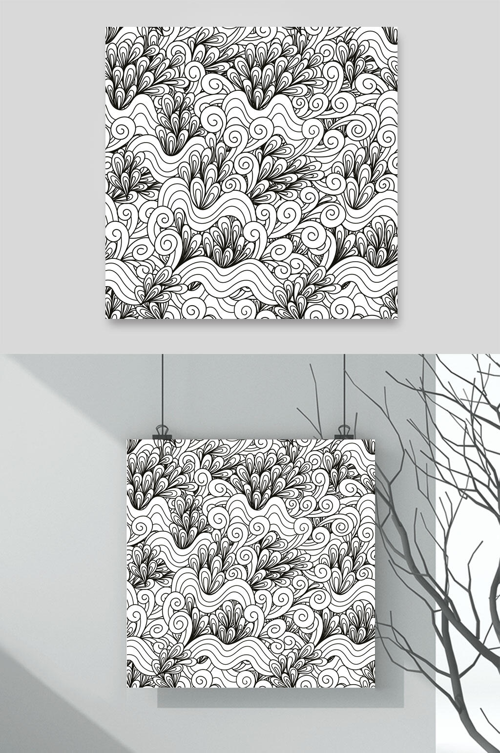 唯美线稿手绘动植物插画矢量素材素材