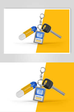钥匙黄蓝大气高端简约风钥匙扣样机