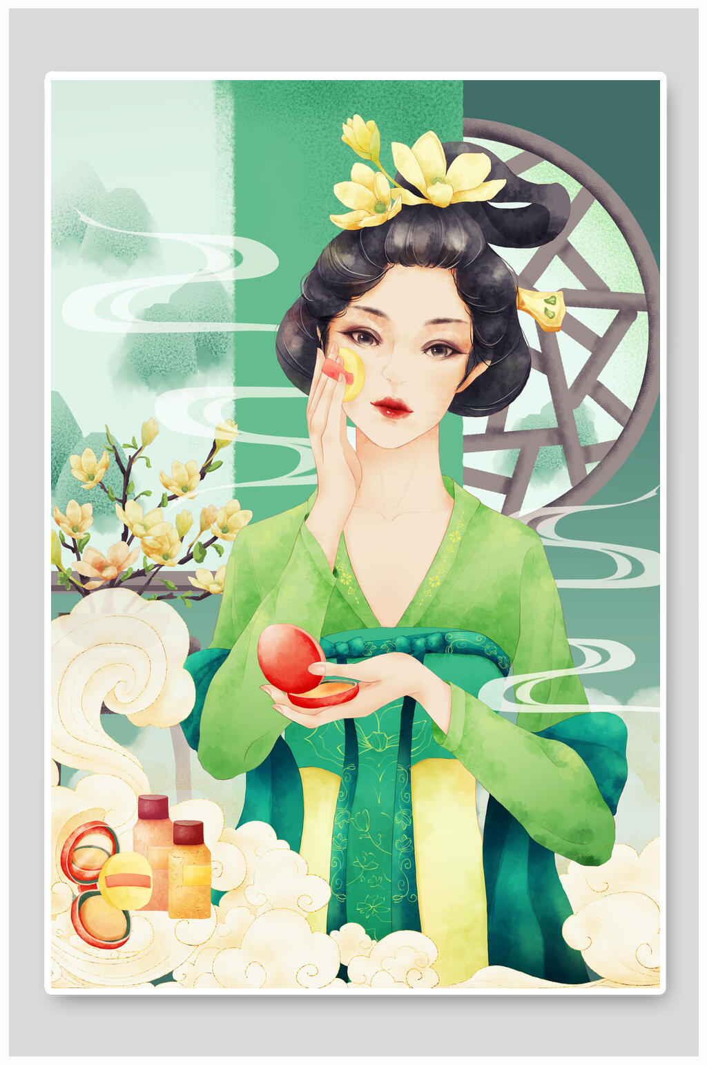 典雅化妆品花朵唯美潮流插画素材