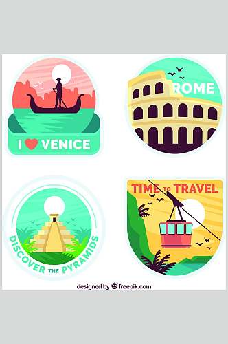 外国名胜城市旅游徽标贴纸素材