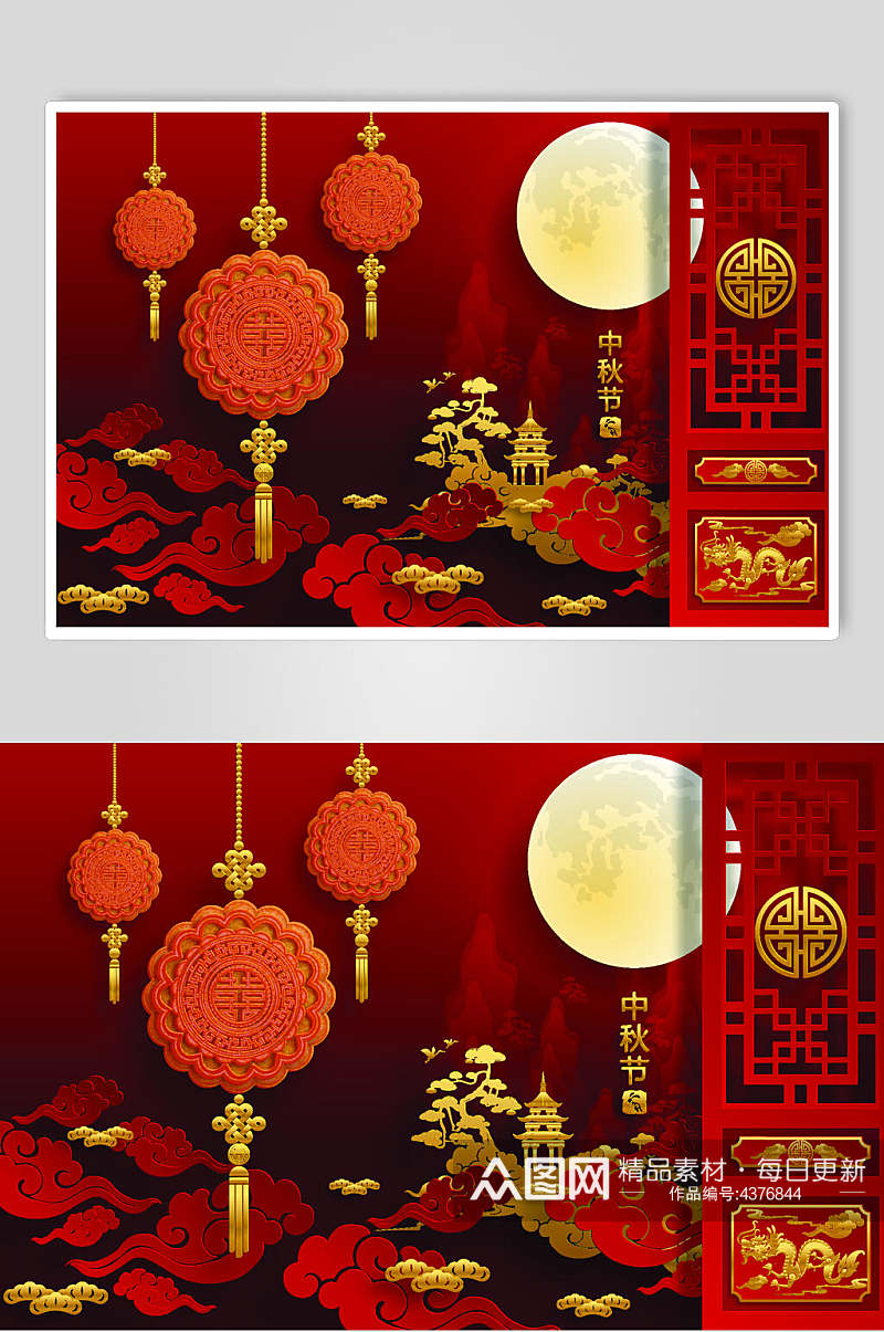 中式红金中秋节矢量素材素材