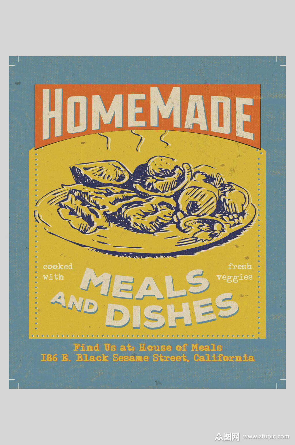 黄色复古美食海报素材