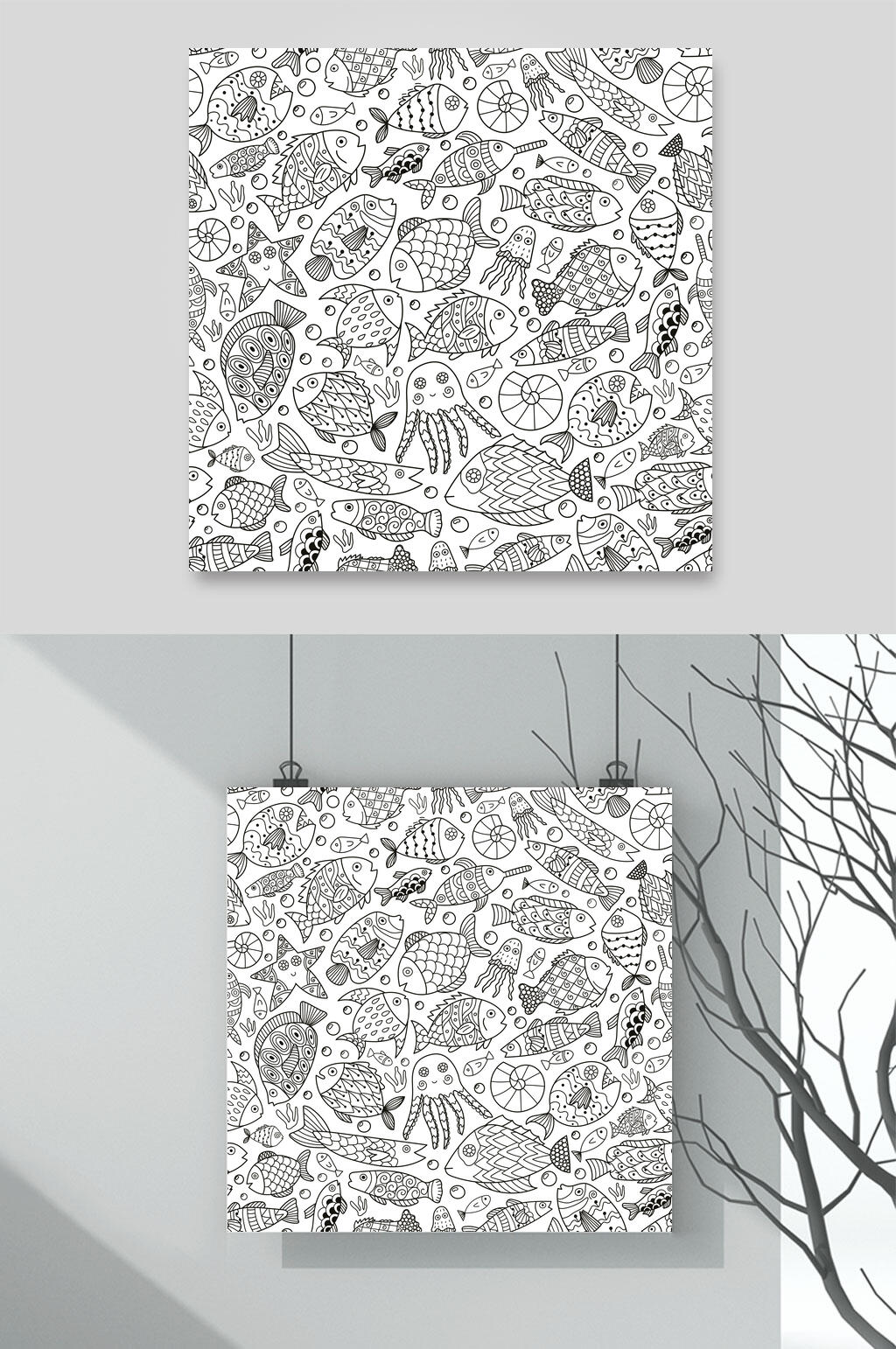 创意线稿手绘动植物插画矢量素材素材