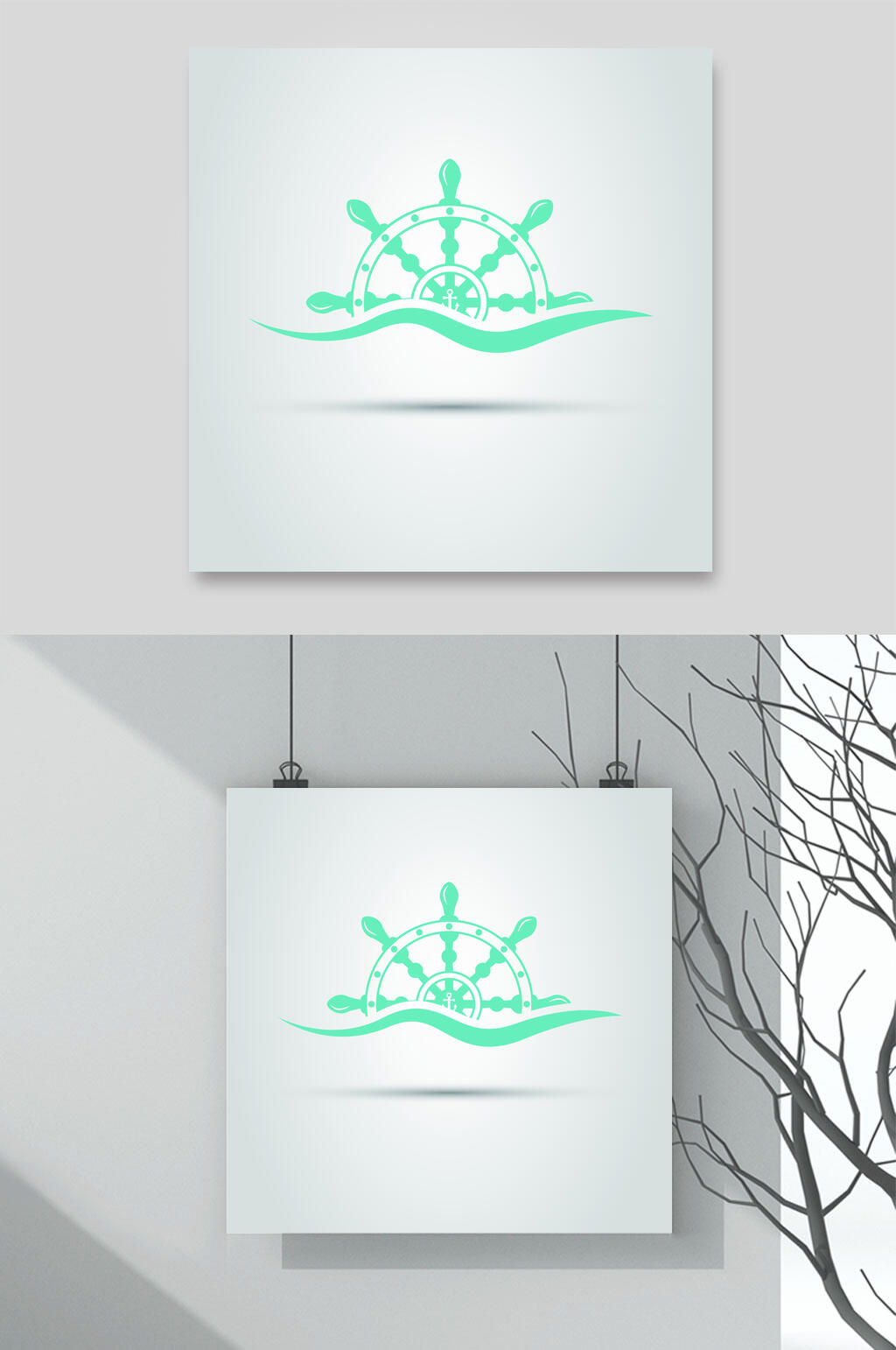 航海碧绿掌舵标志LOGO设计素材