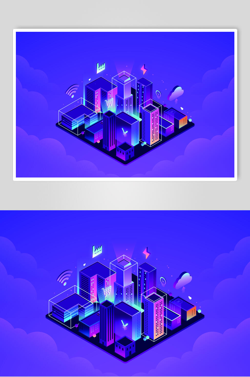 云端智慧城市等距插画矢量素材素材