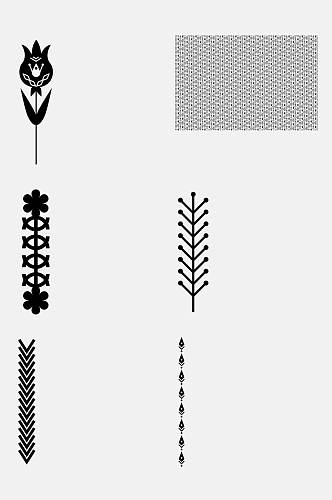 极简黑白植物动植物花纹免抠素材
