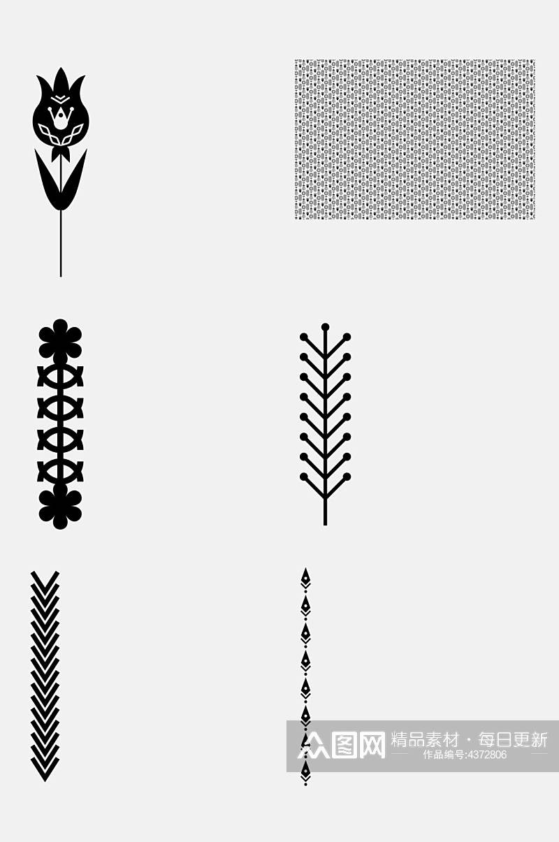 极简黑白植物动植物花纹免抠素材素材