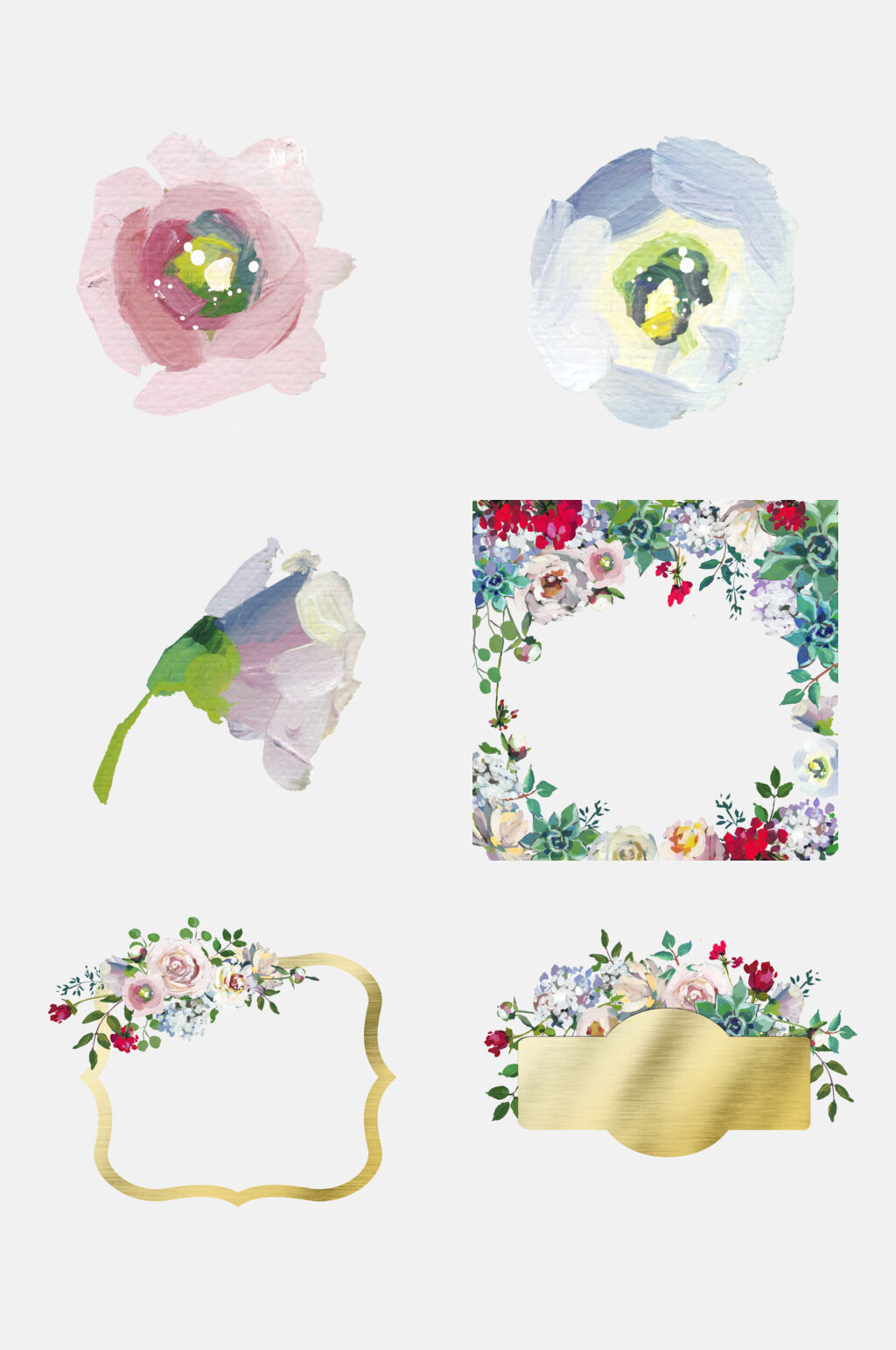 清新创意花卉油画花卉免抠素材素材