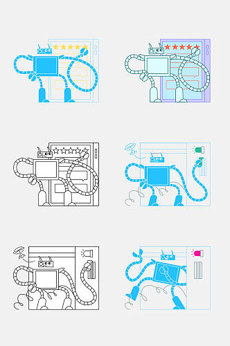 时尚扁平风卡通机器人免抠素材