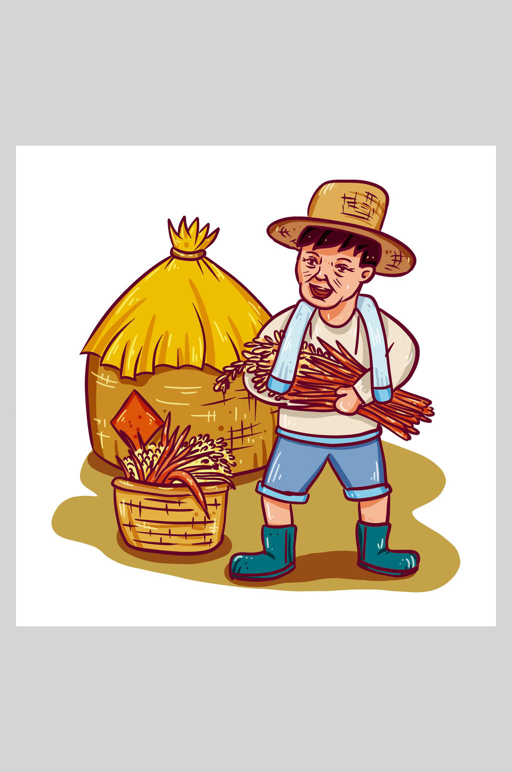 创意小麦谷仓农民丰收节插画素材