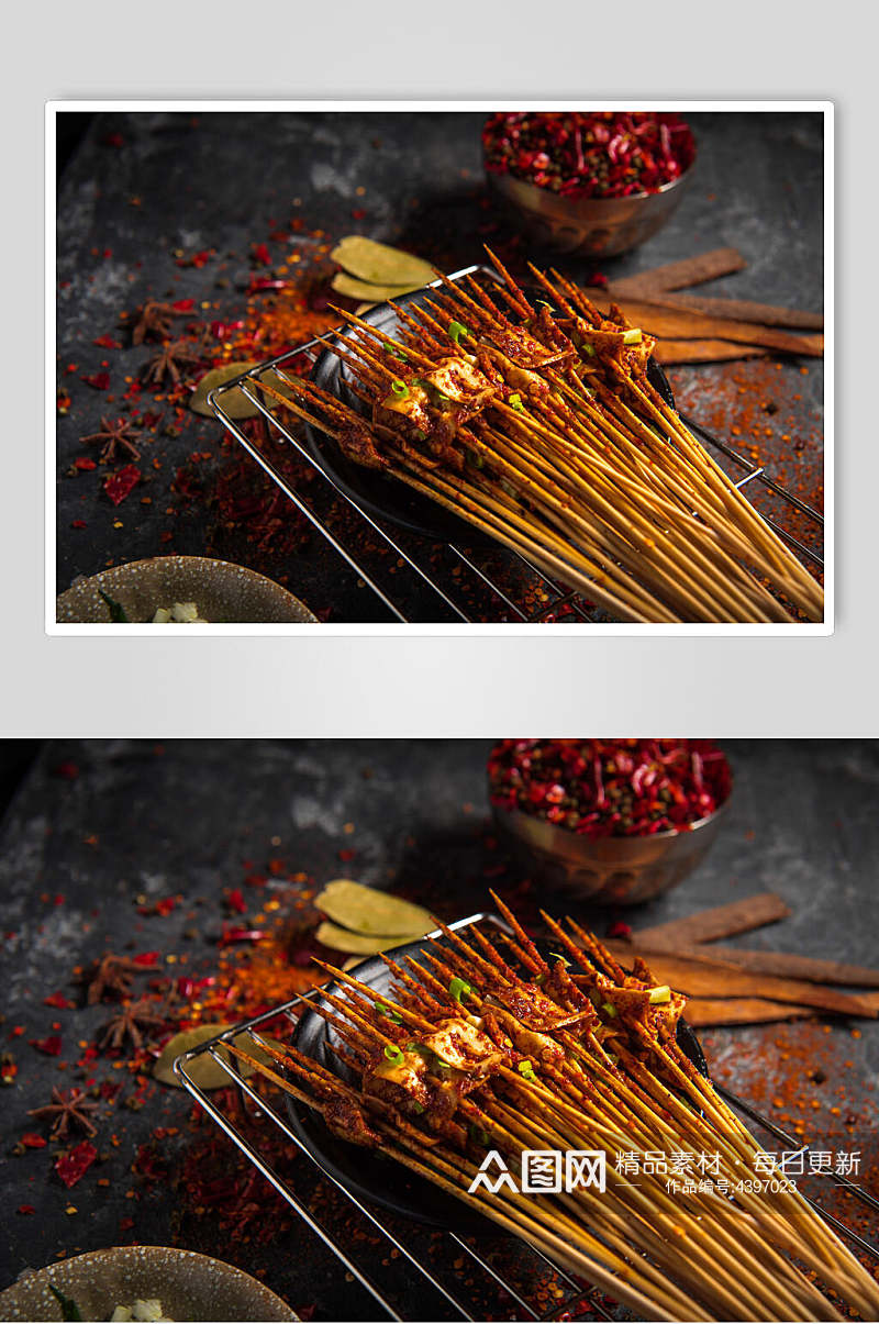 大把竹签烤肉香料粉末烧烤美食高清图片素材