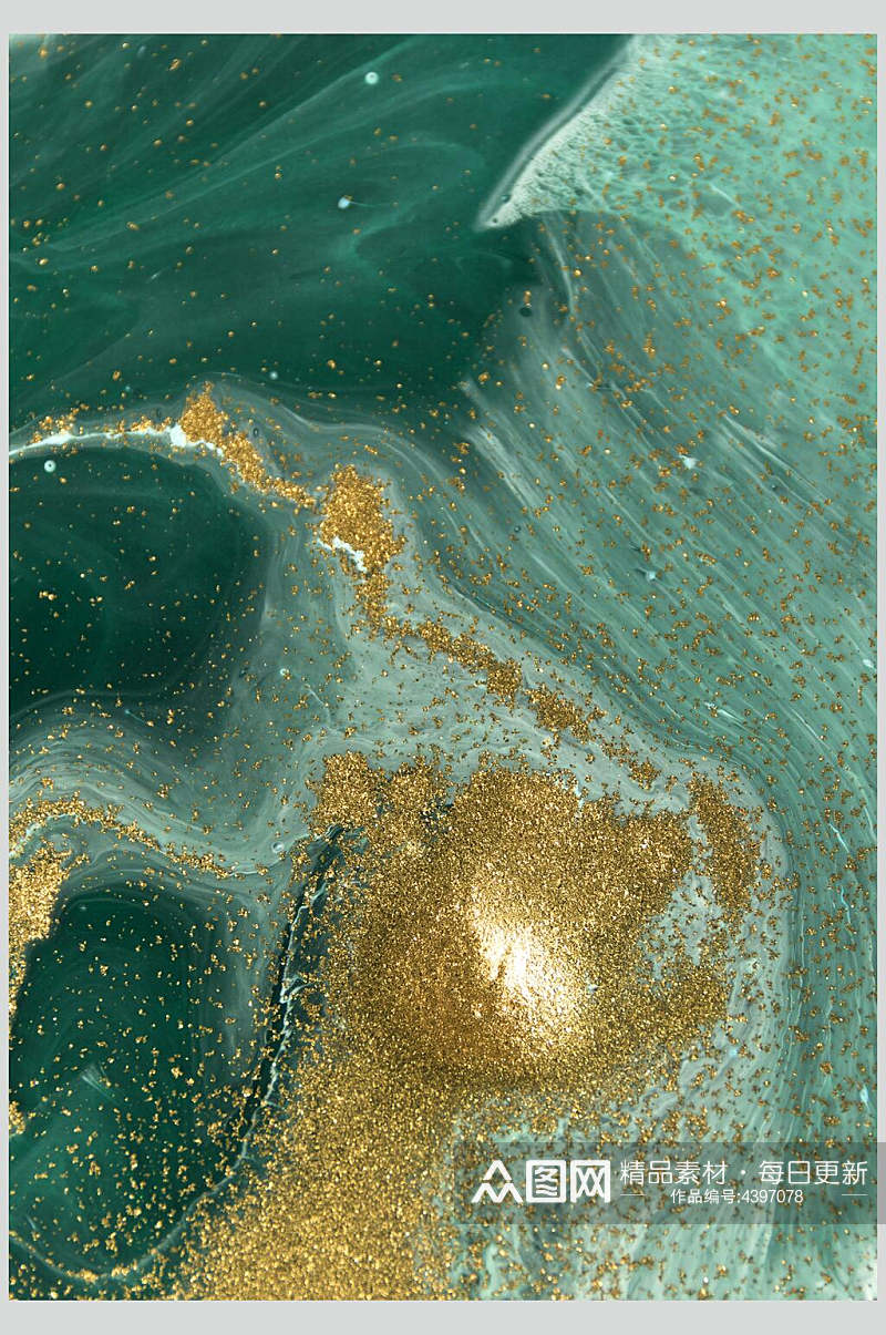 青色金粉扭曲液态碧金油彩湿拓图片素材