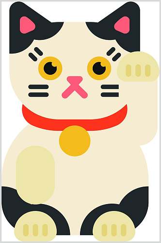 黑黄可爱日式卡通招財貓矢量素材