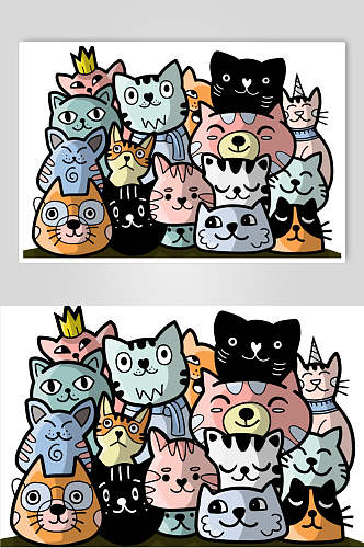 猫咪儿童涂鸦插画素材