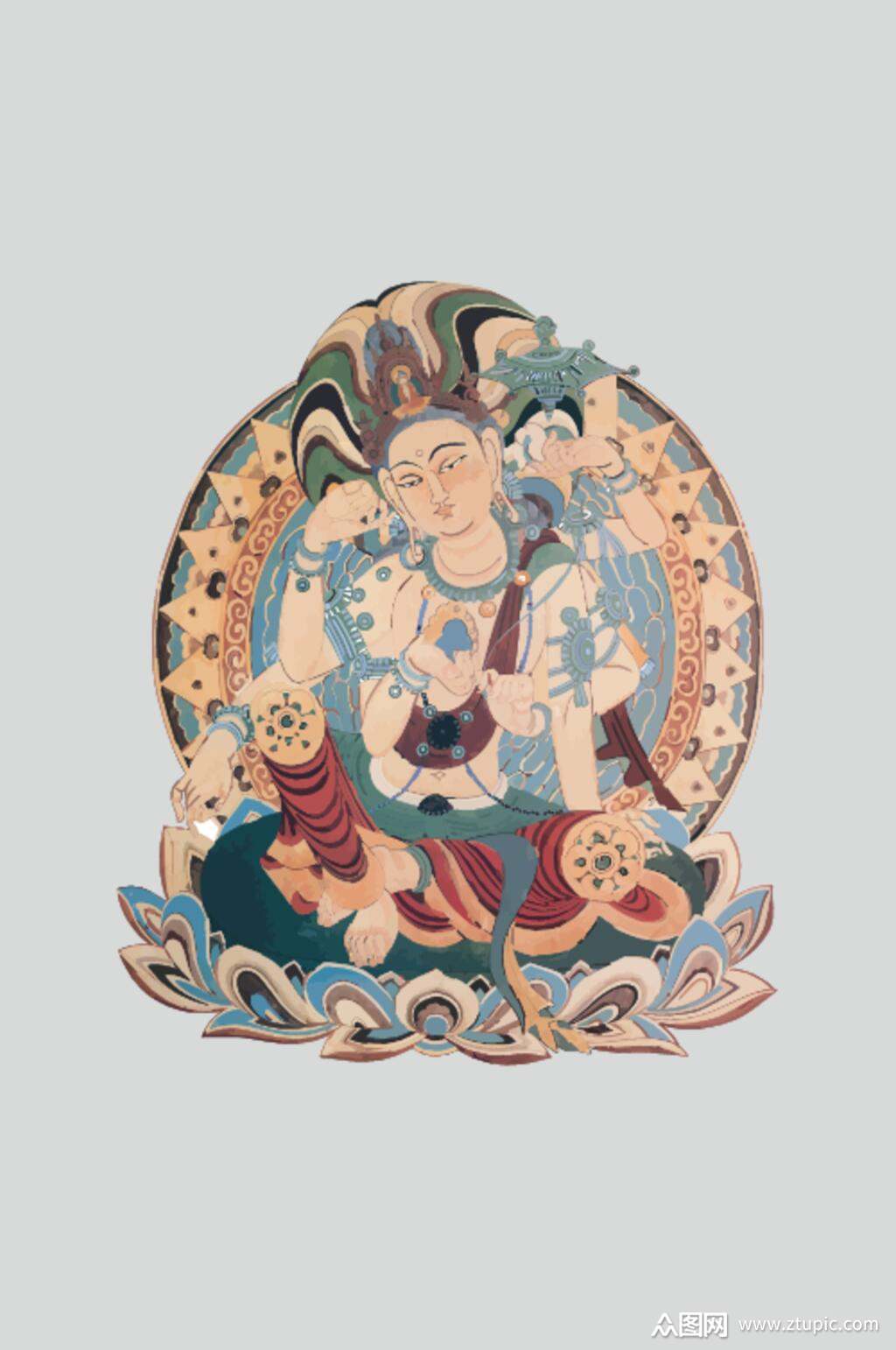 莲花座敦煌仙女矢量素材素材