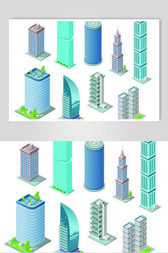 市区商用写字楼别墅高楼矢量素材