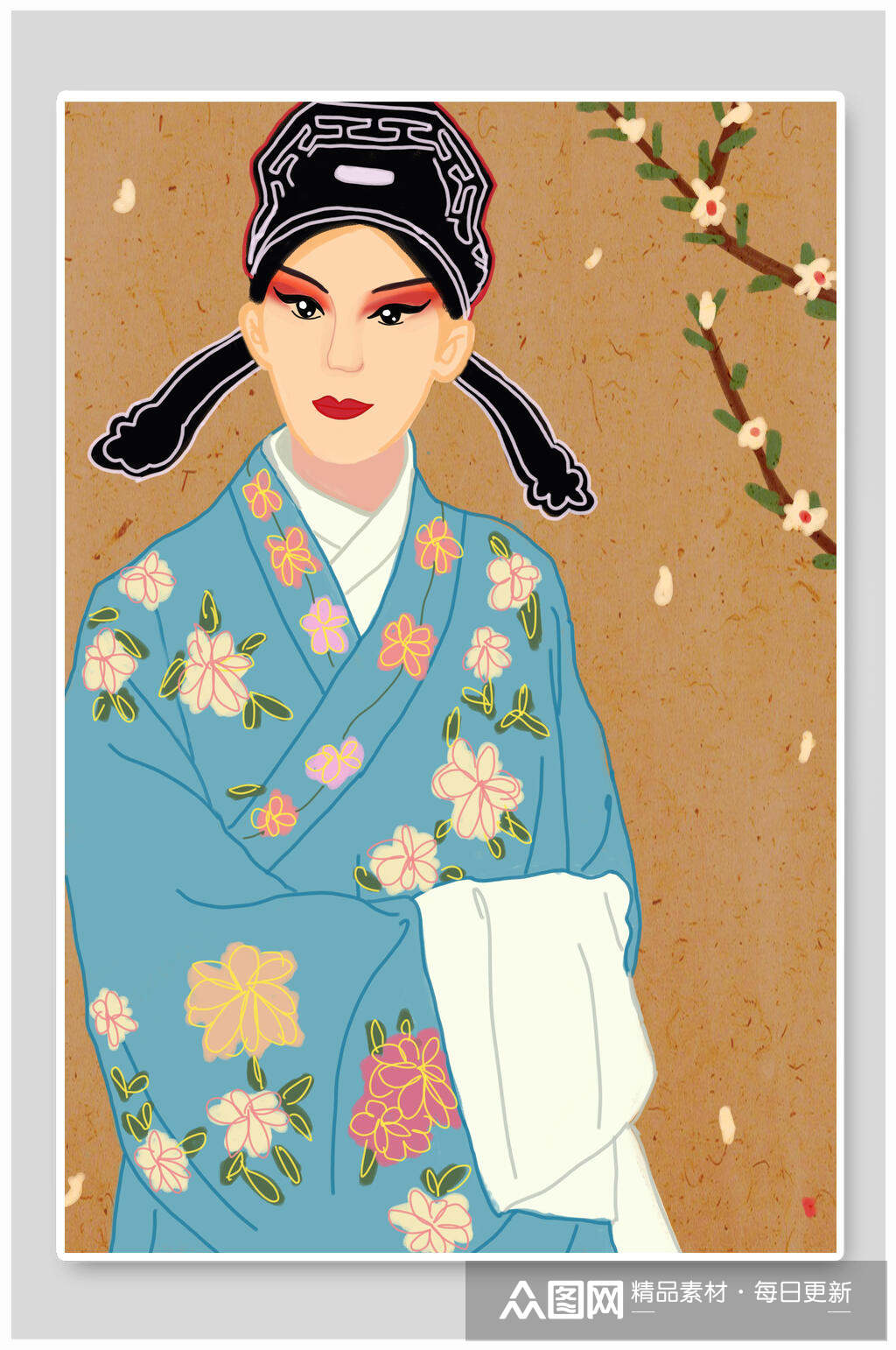 大气花京韵戏曲脸谱插画素材